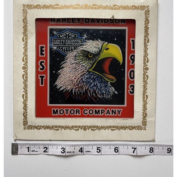 Vintage Harley Davidson Carnival Prize Glass Picture Screaming Eagle 6" X 6" - Picture 5 of 5